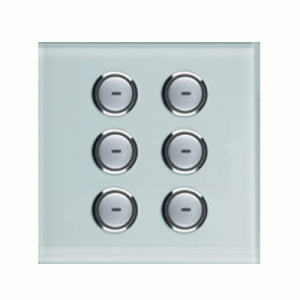 6‑gang push‑button module, white glass